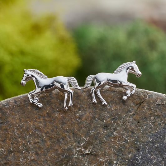 Sterling Silver Galloping Horse Studs