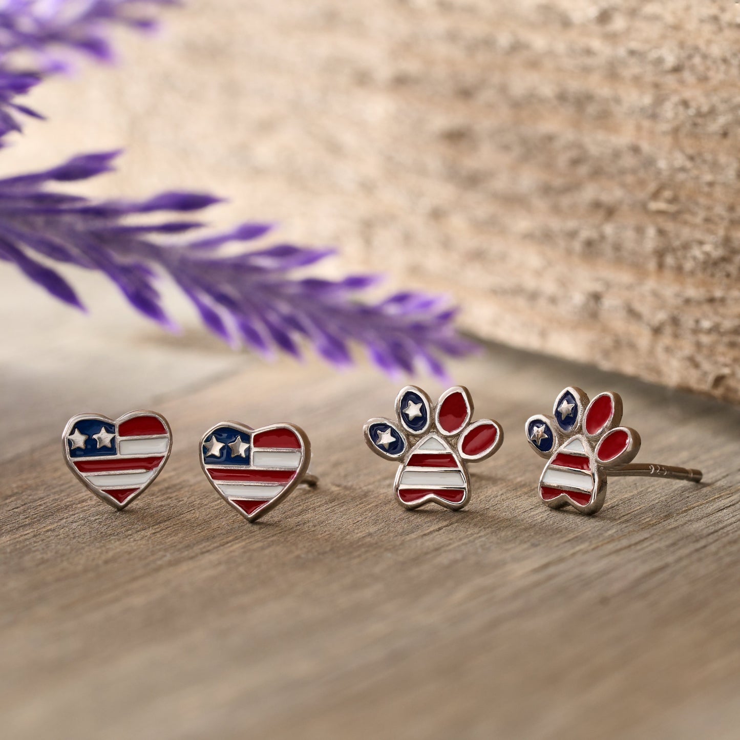 Sterling Silver American Flag Studs Duo