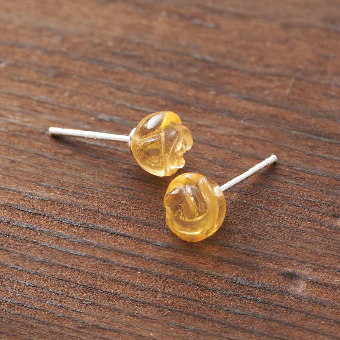 Carved Citrine Rose Studs