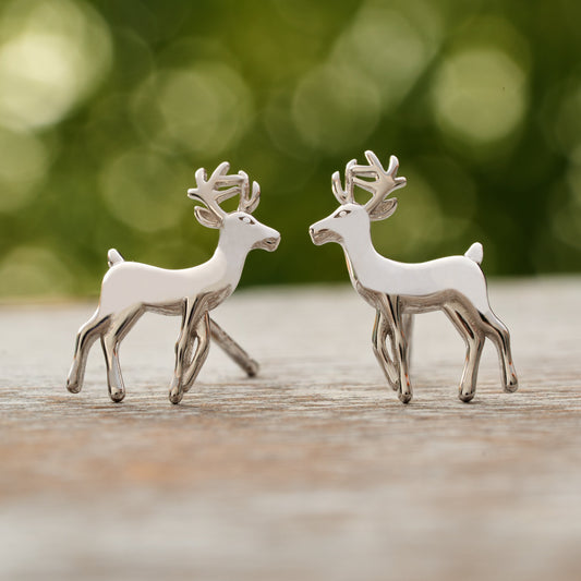 Sterling Silver White-Tailed Deer Studs