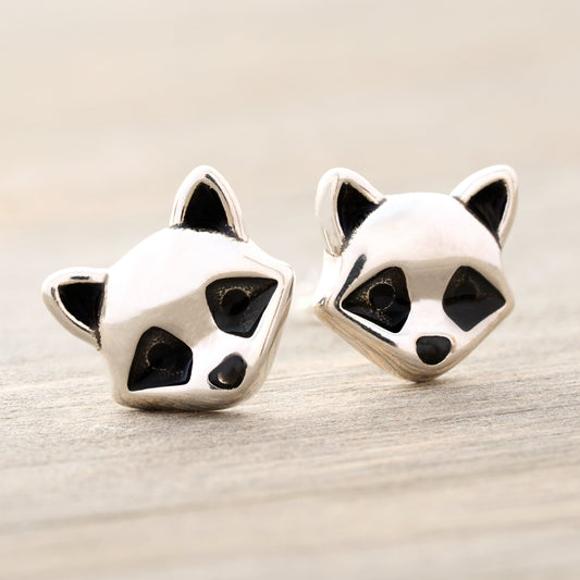 Sterling Silver Raccoon Studs