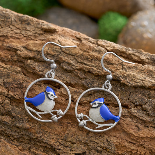 Sand Blue Jay Branch Earrings