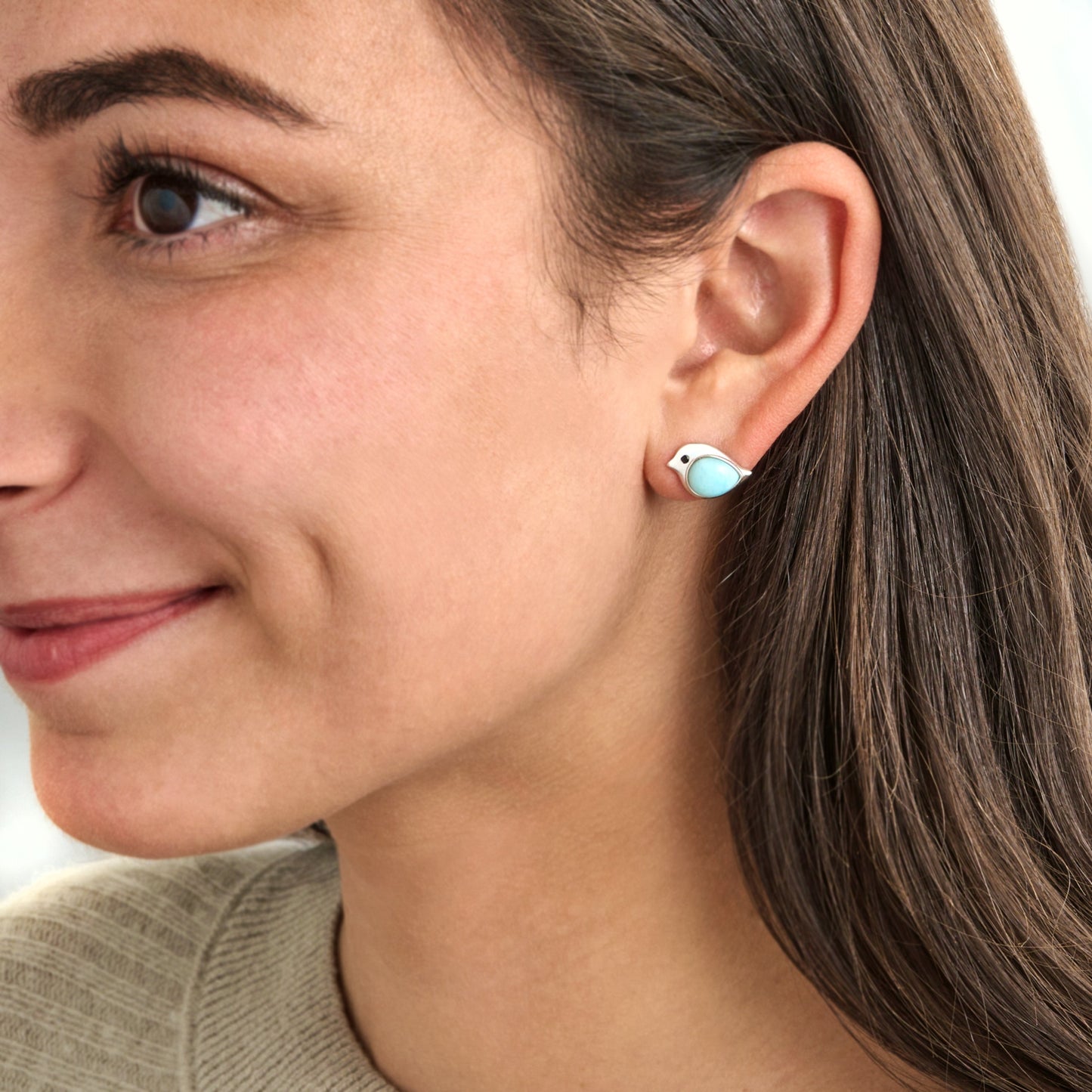 Sterling Silver Larimar Birdie Studs