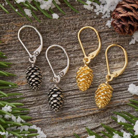 Leverback Pine Cone Earrings Gift Set