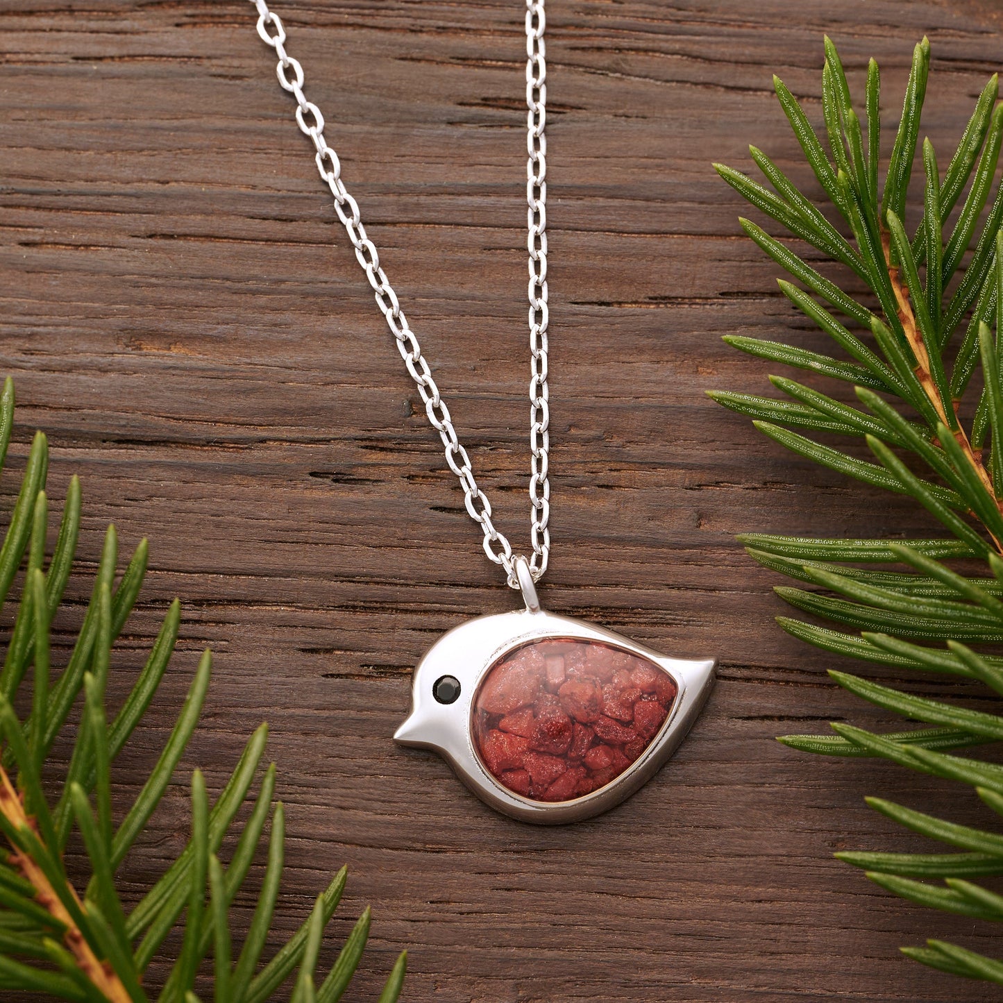 Sterling Silver Cinnabar Birdie Necklace