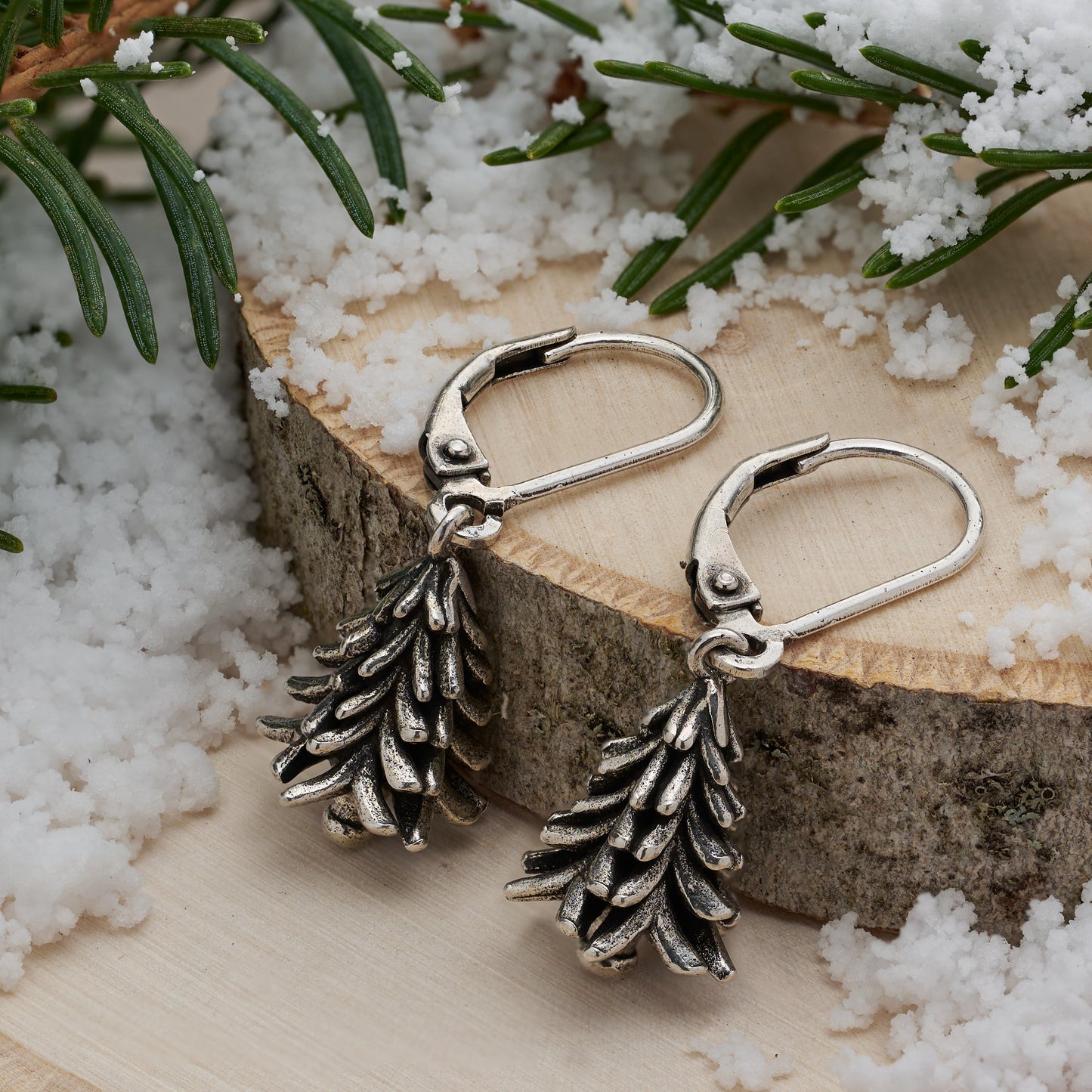 Vintage Leverback Pine Tree Earrings