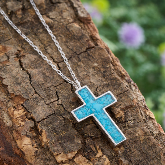 Sterling Silver Turquoise Cross Necklace