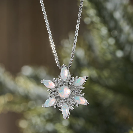 White Opal Snowflake Necklace