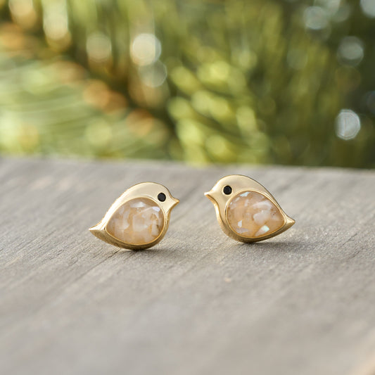 Gold Sterling Silver Mother of Pearl Birdie Studs