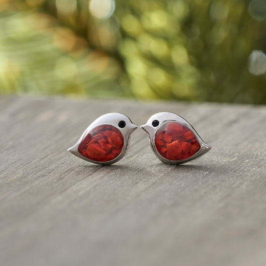 Sterling Silver Cinnabar Birdie Studs