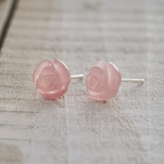 Carved Quartz Rose Studs