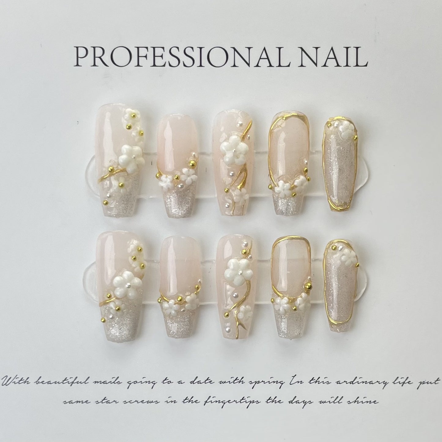 Cherry blossom cat eye Handmade Press on Nails