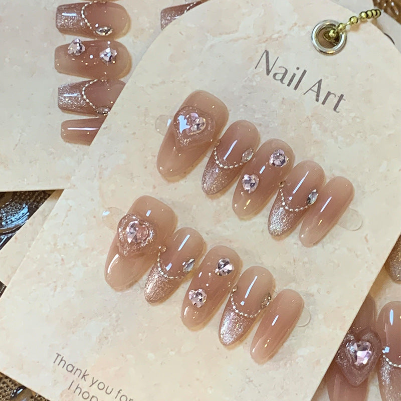 Elegant heart shiny Handmade Press on Nails