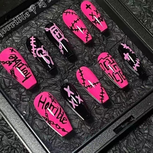 Handmade Barbie Pink Triven Sweet Cool Wind Graffiti Nails