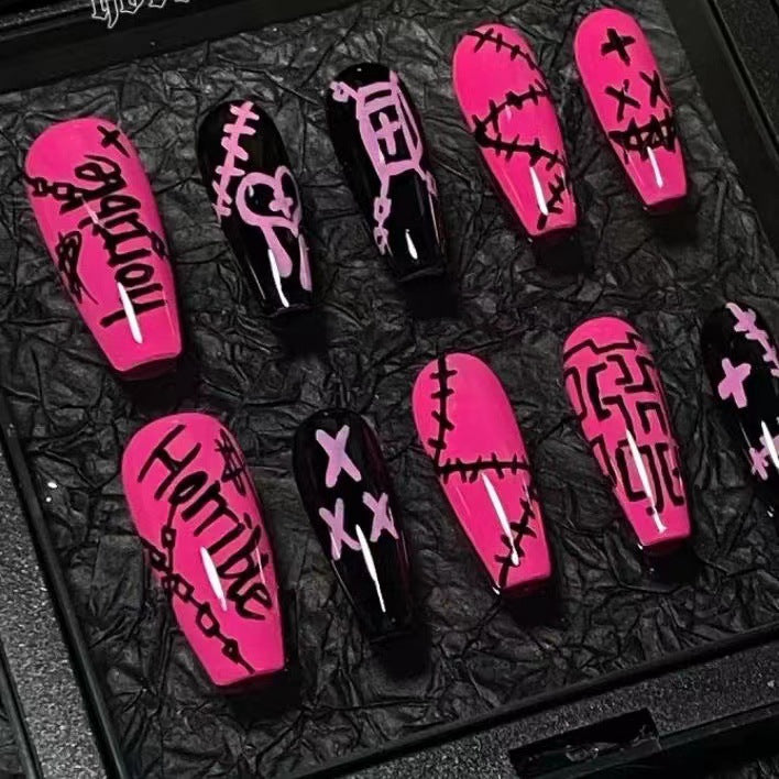 Handmade Barbie Pink Triven Sweet Cool Wind Graffiti Nails