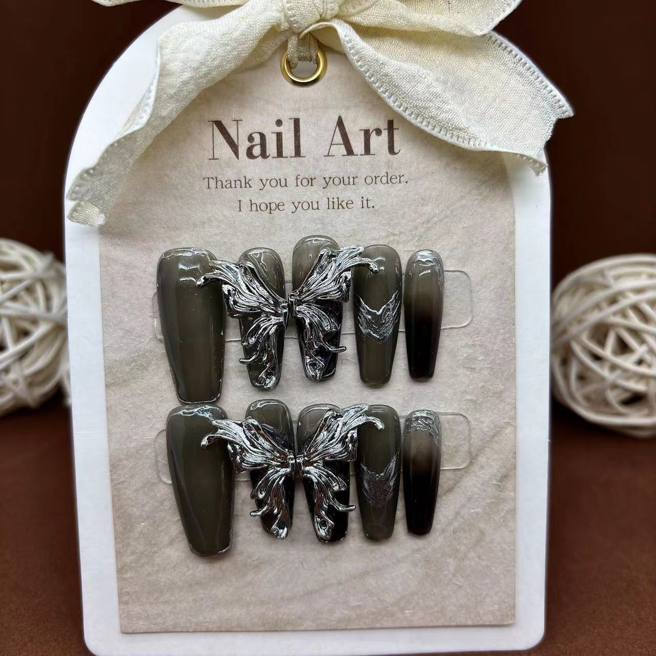 Handmade Metal butterfly Ink Press on Nails