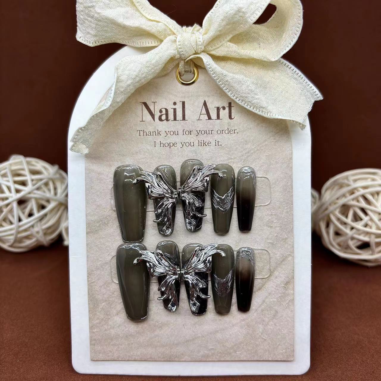 Handmade Metal butterfly Ink Press on Nails