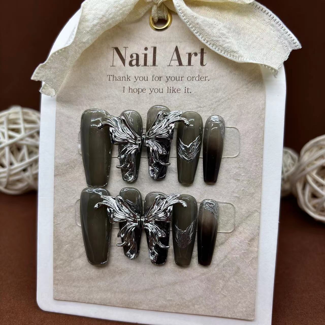 Handmade Metal butterfly Ink Press on Nails