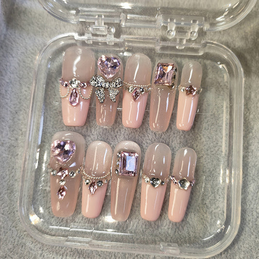 Handmade diamond pink Press on Nails