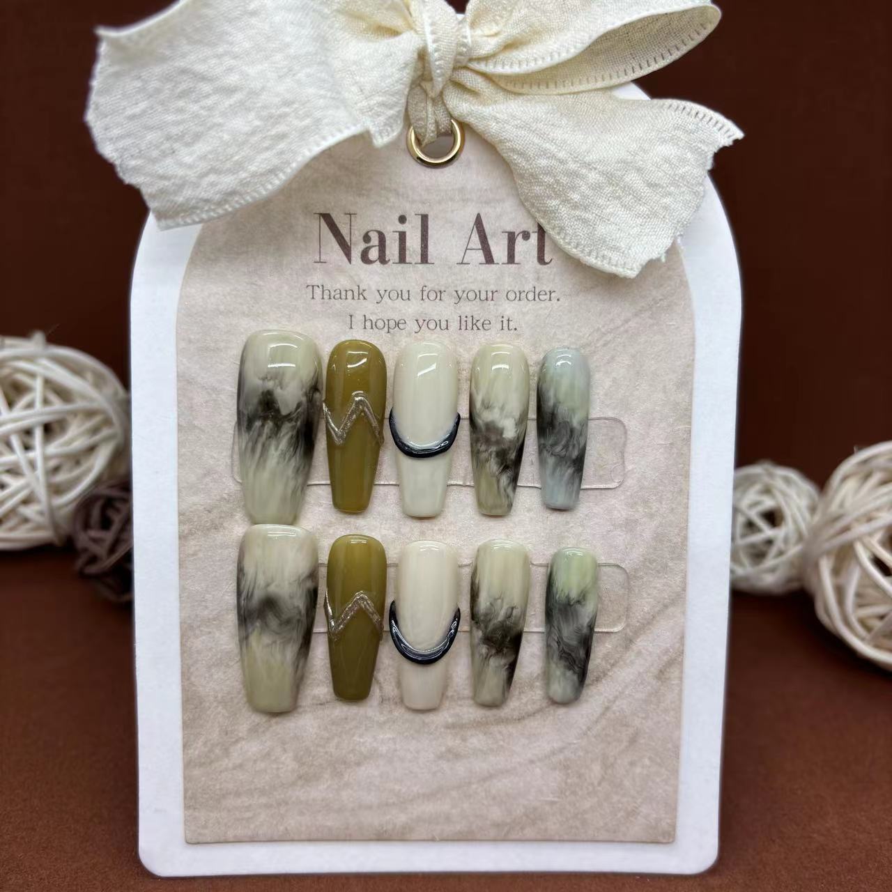 Handmade matcha green Press on Nails