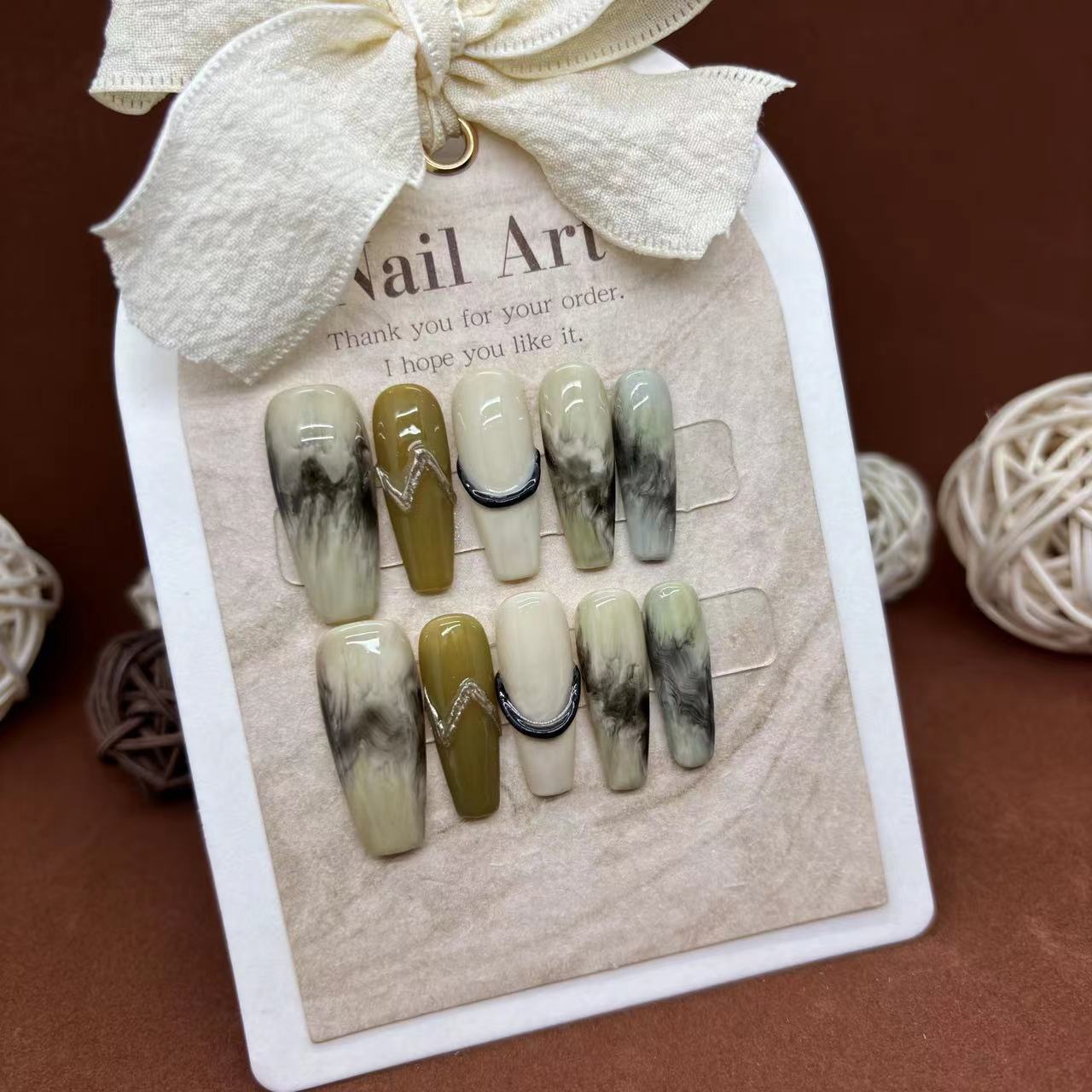 Handmade matcha green Press on Nails