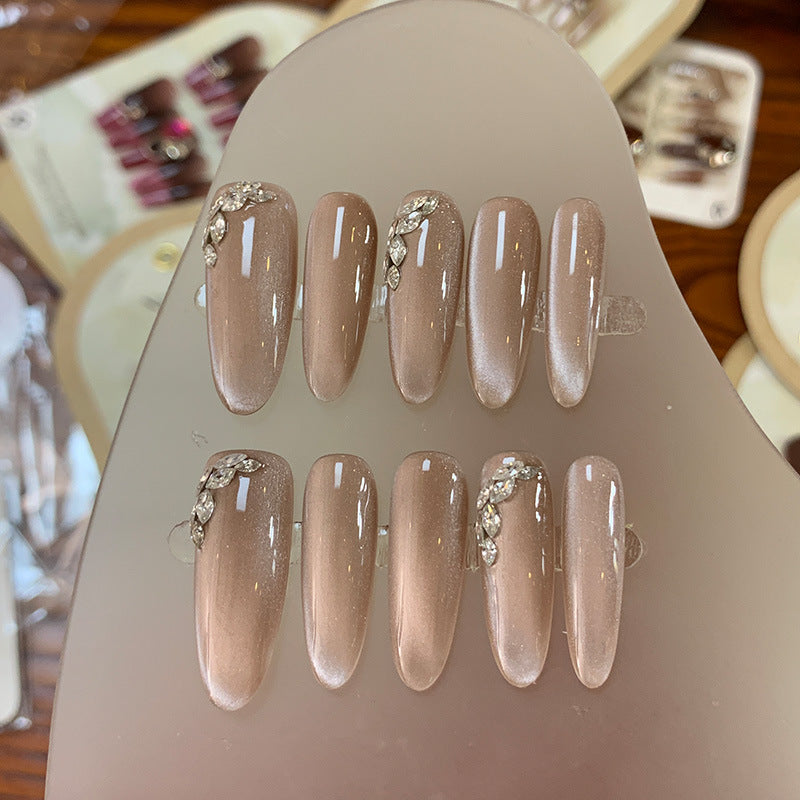 Pink ice through naked zircon Handmade Press on Nails