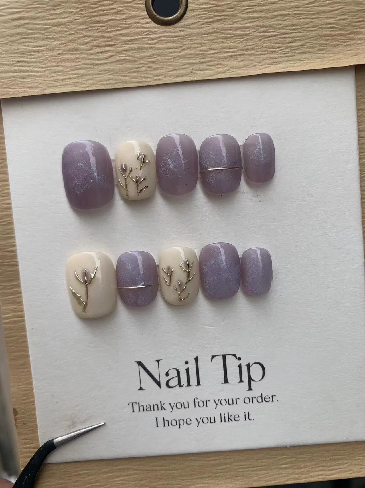 Purple tulip Handmade Press on Nails