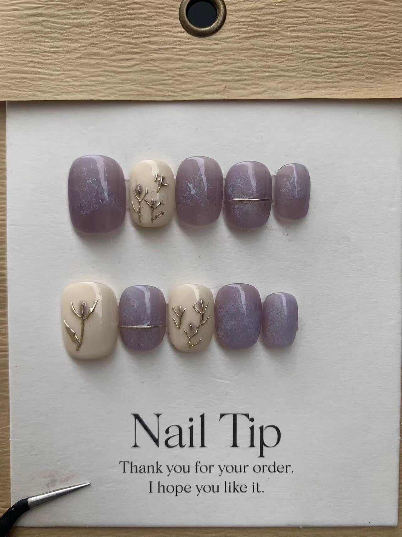 Purple tulip Handmade Press on Nails