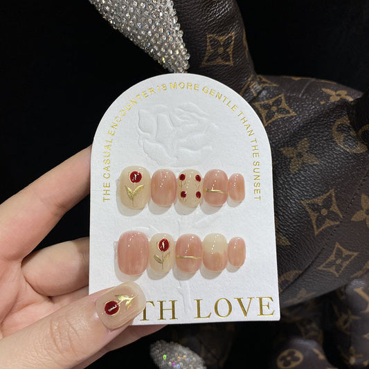 Rose gold thread pink Handmade Press on Nails