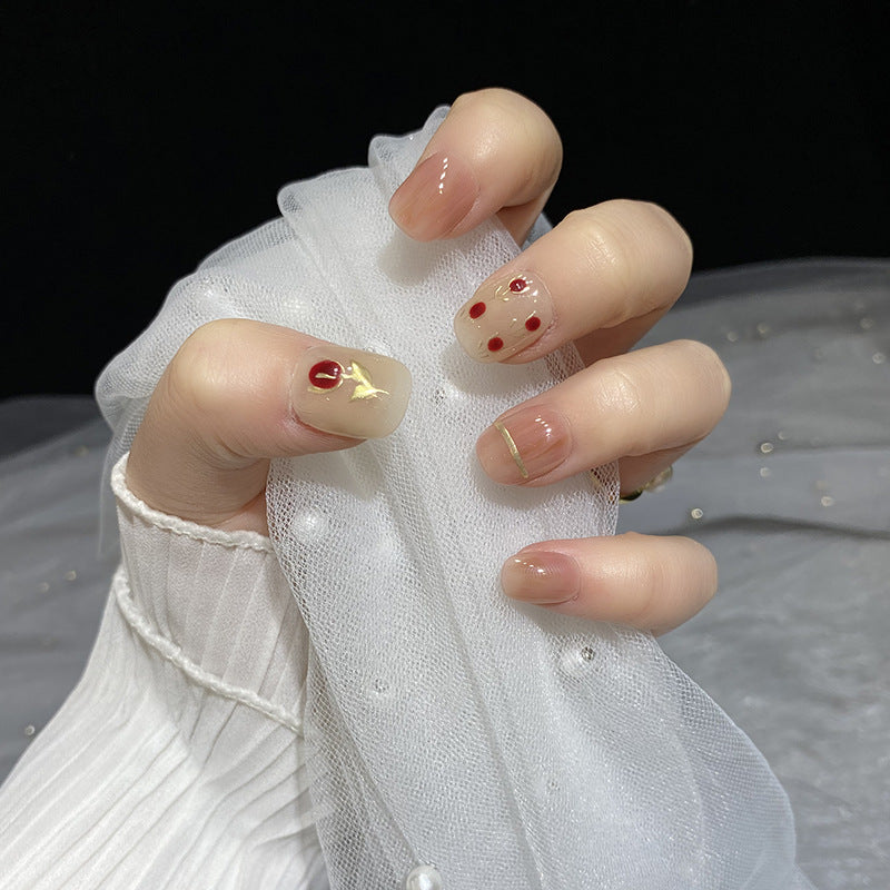 Rose gold thread pink Handmade Press on Nails