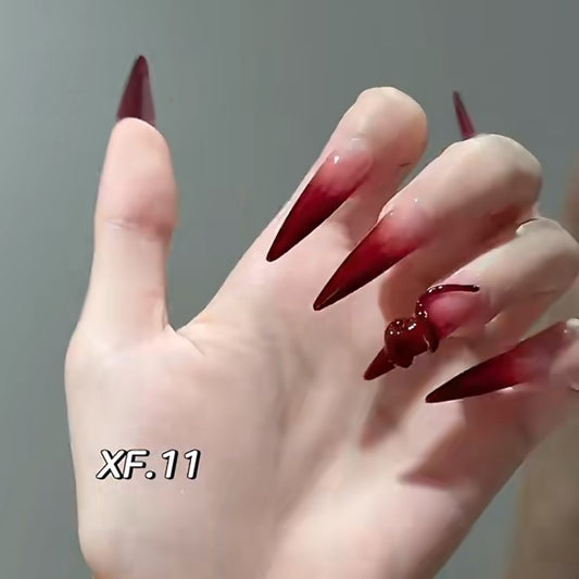 Snake Ice through cherry red gradient Handmade Press on Nails