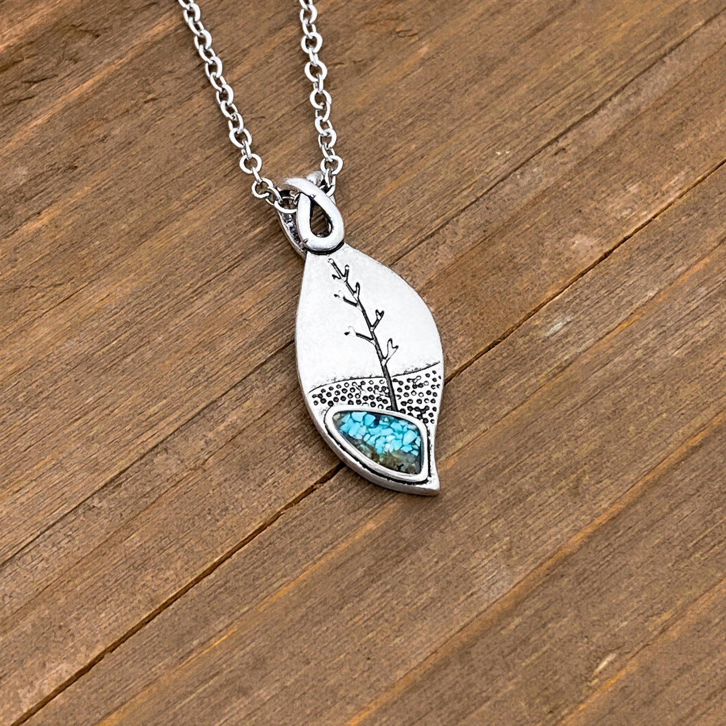 Turquoise Leaf Tree Necklace