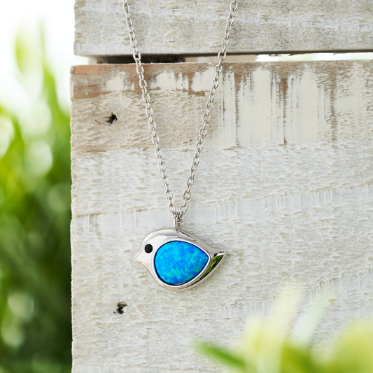 Sterling Silver Opal Birdie Necklace