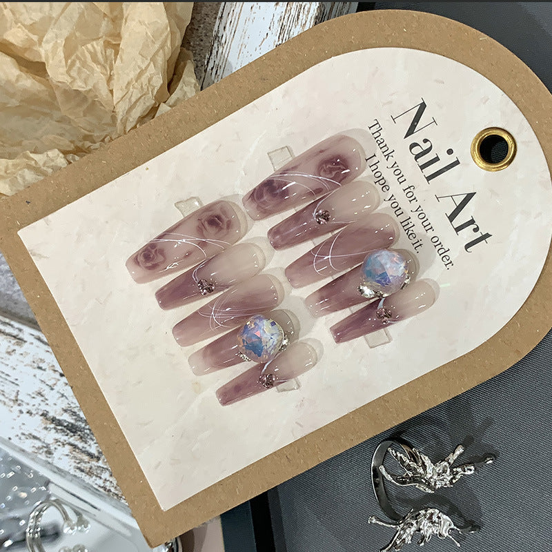 Wine Opal rhinestone Handmade Press on Nails