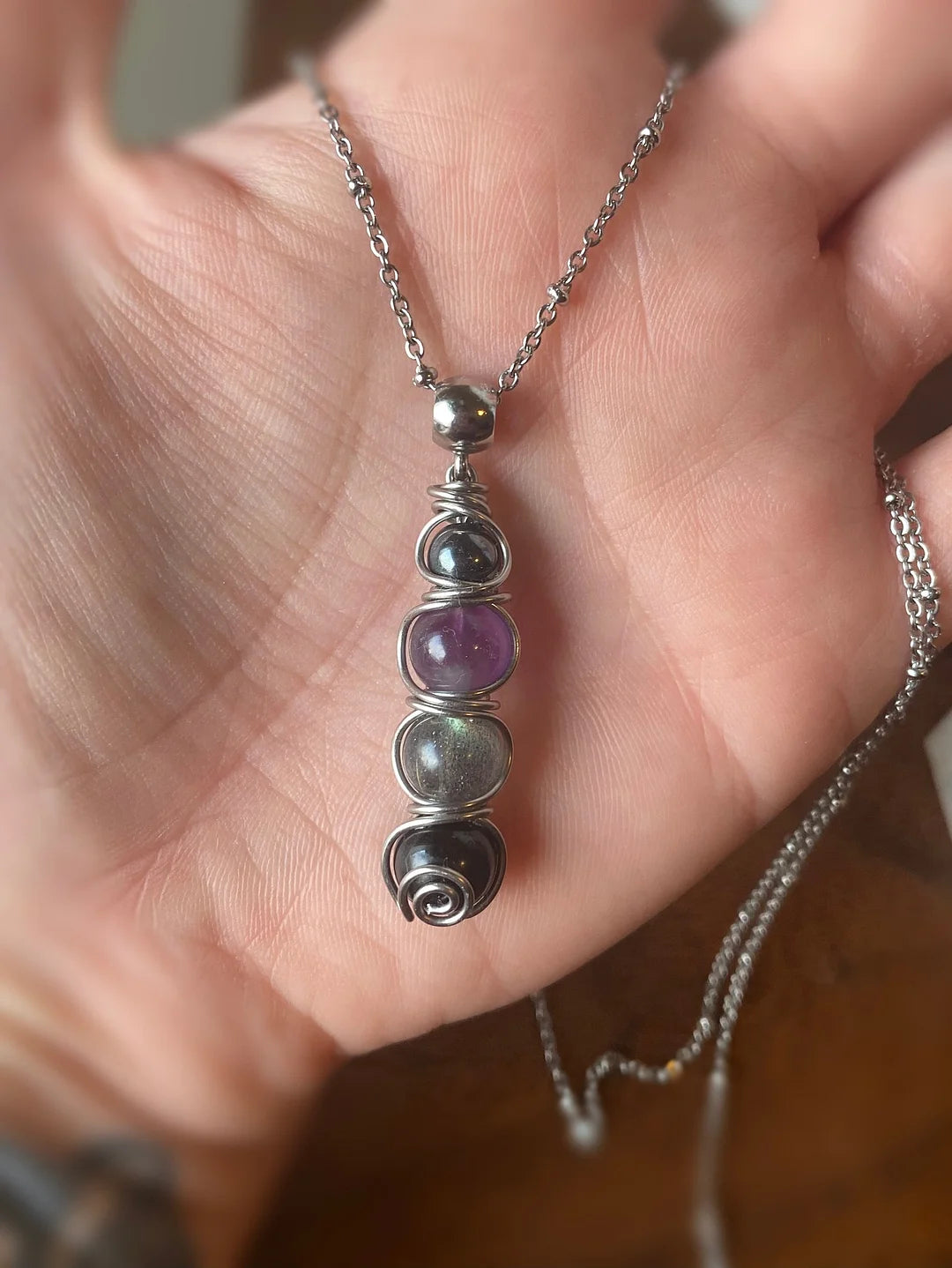 Empath Protection necklace. Empath Shield for Psychic attack. Hematite, Amethyst, Labradorite, Black tourmaline necklace.