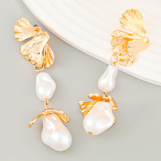 Faux Pearl Floral Earrings