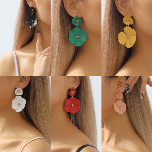 Creative Fashionable Alloy Spray Paint Multicolor Flower Stud Earrings for Women