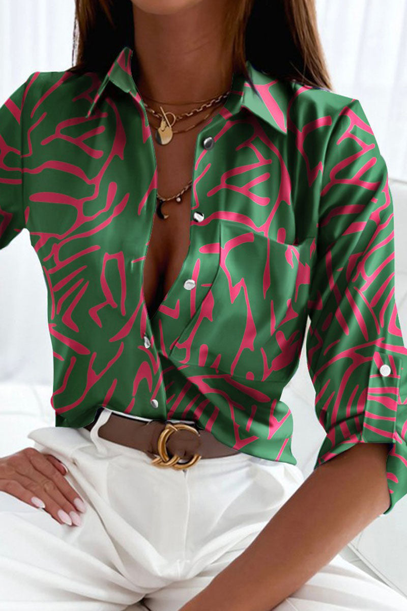 Elle&Vire® - Elegant Rolled-Sleeve Shirt with Artistic Print