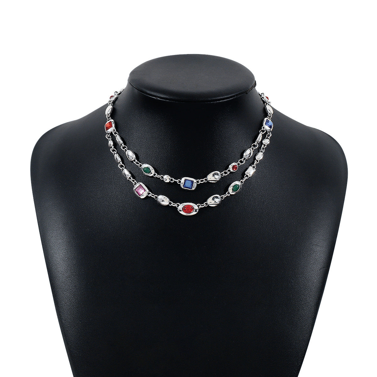 Medieval trendy ethnic style diamond double necklace