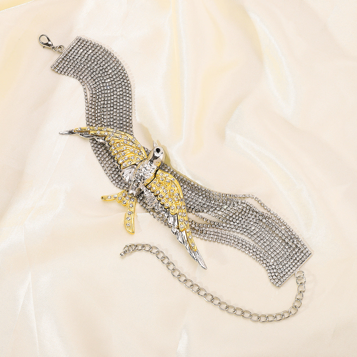 Exaggerated and fashionable bird and swallow multi-layered necklace full of diamonds