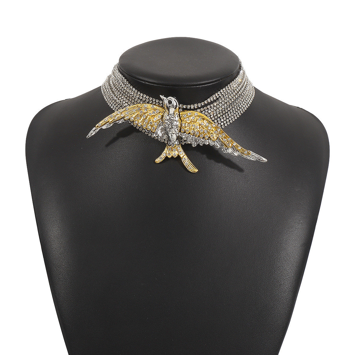 Exaggerated and fashionable bird and swallow multi-layered necklace full of diamonds
