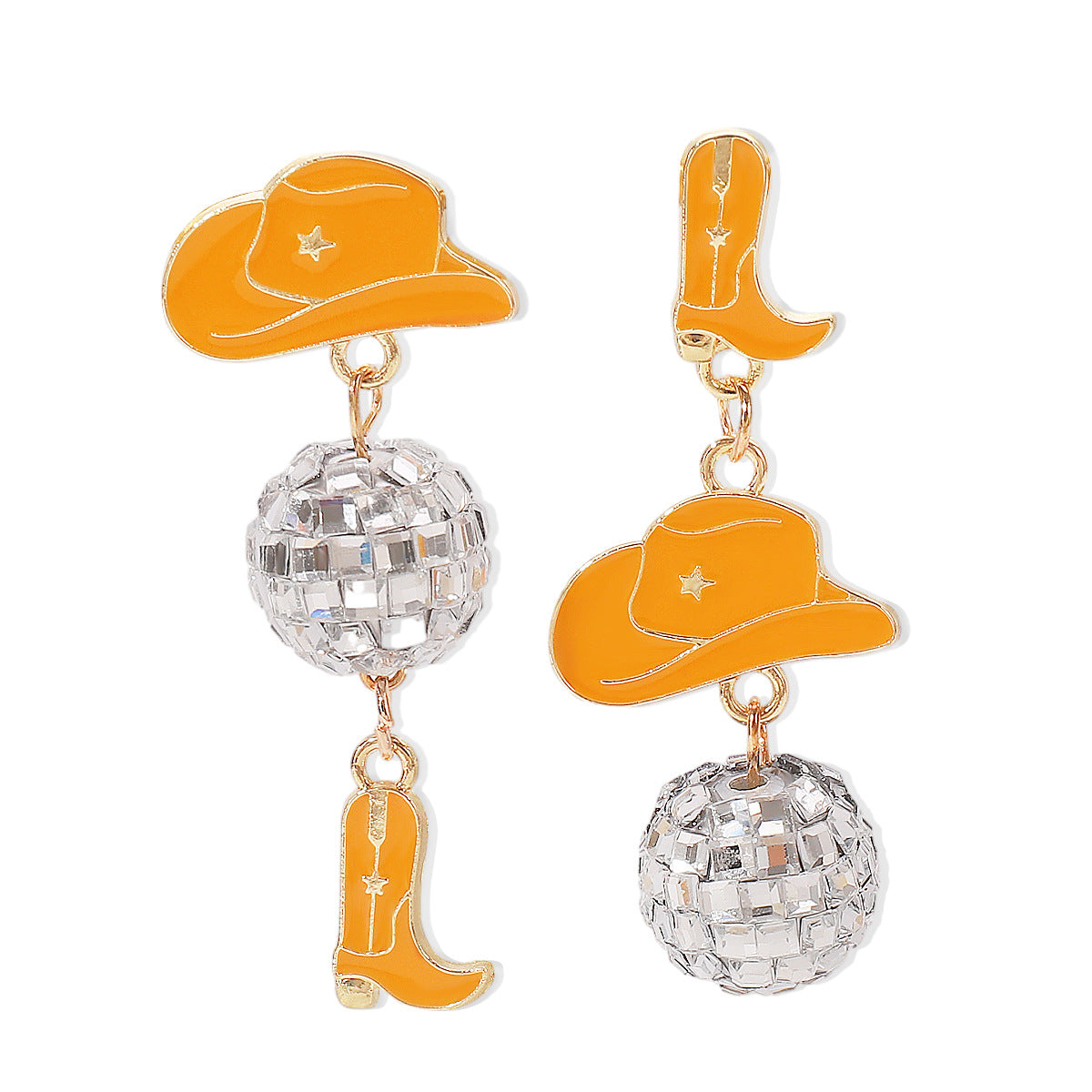 Creative asymmetrical oil dripping hat boots round ball earrings