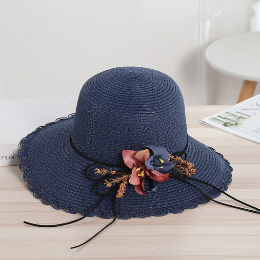 Women's woven sun hat floral beach hat