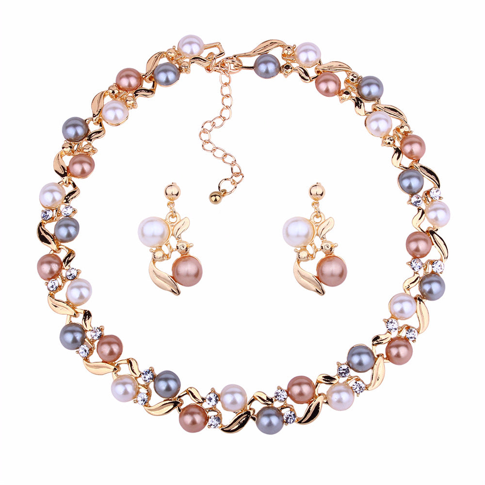 Imitation pearl necklace and earrings set