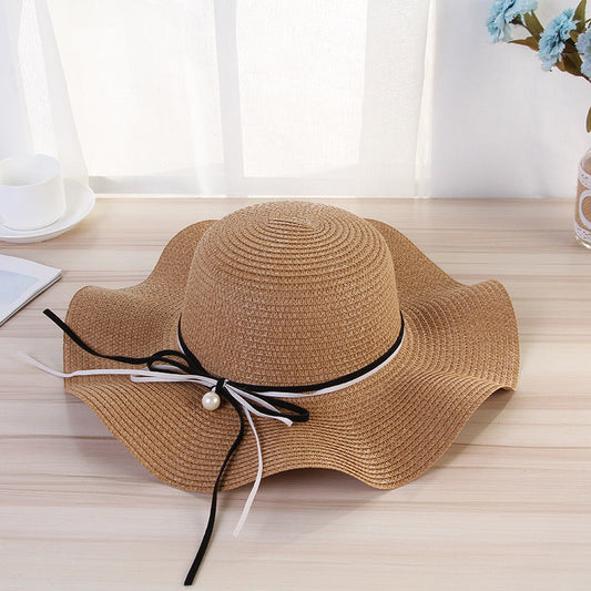 Creative wavy hat women's sun protection hat pearl accessories hat