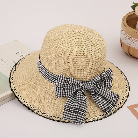 Houndstooth beach hat women's sun hat summer seaside sun hat