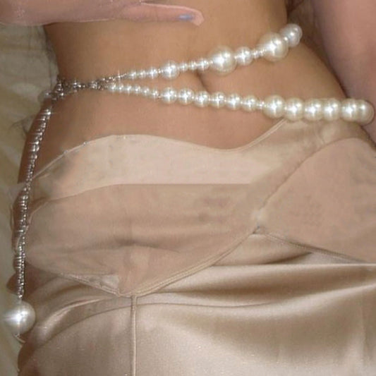 Sexy Pure Desire Style Imitation Pearl Double Layer Waist Chain Women's Trendy Metal Chain Body Chain