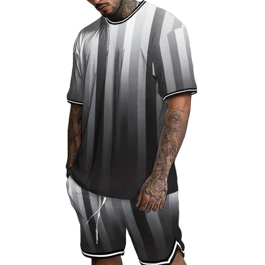 Men's Casual Gradient Striped Short-sleeved Two-piece Set 71024414TO
