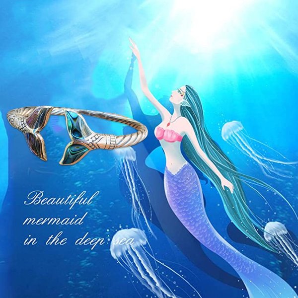 (🌲Early Christmas Sale- 50% OFF) Abalone Shell Mermaid Tail SS Bangle Bracelet