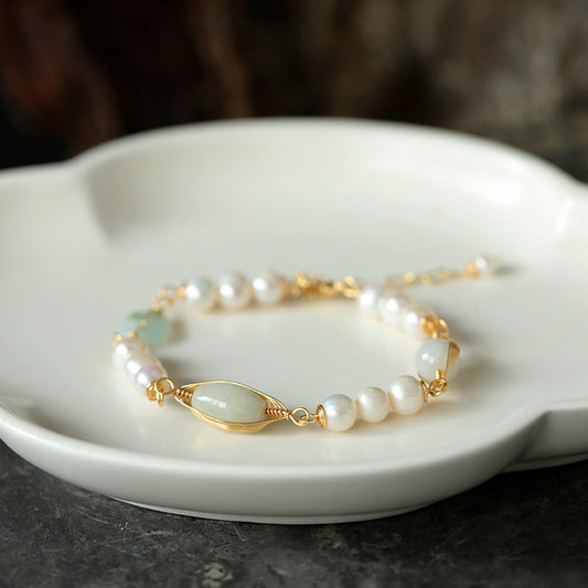 Pearl & Jade winding bracelet